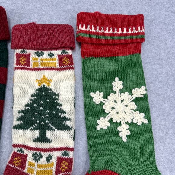 VTG Wool Knit Set of 4 Christmas Stockings Green Red White Fair Isle Cabincore - Picture 4 of 16